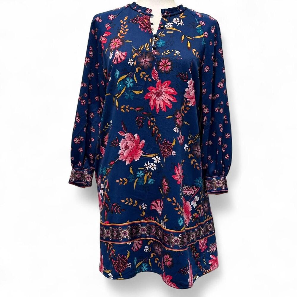Loft-petite Women's Blue and Pink Floral multi Dress SP